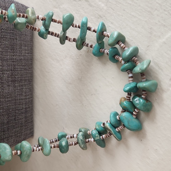 Gorgeous Native American Santo Domingo Double Strand Turquoise 31" Necklace 💚💙 - Picture 3 of 13
